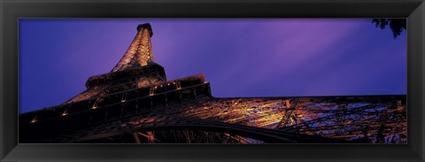 Framed Looking Up at the Eiffel Tower, Night Print