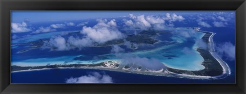 Framed Aerial View Of An Island, Bora Bora, French Polynesia Print