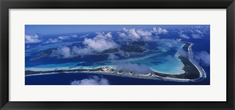 Framed Aerial View Of An Island, Bora Bora, French Polynesia Print