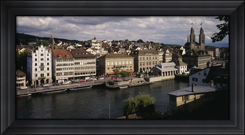 Framed High angle view of buildings along a river, River Limmat, Zurich, Switzerland Print