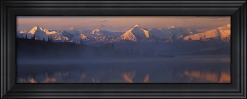 Framed Reflection of snow covered mountain range in the lake, Denali National Park, Alaska, USA Print