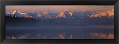 Framed Reflection of snow covered mountain range in the lake, Denali National Park, Alaska, USA Print