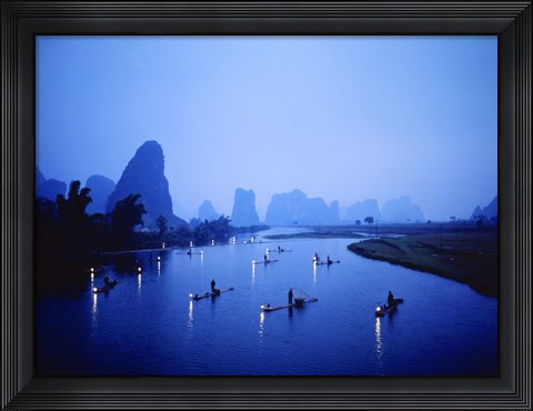 Framed Night Fishing Guilin China Print