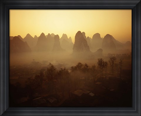 Framed Sunrise in Mountains Guilin China Print
