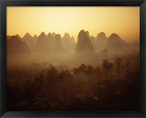 Framed Sunrise in Mountains Guilin China Print