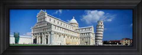 Framed Facade of a cathedral with a tower, Pisa Cathedral, Leaning Tower of Pisa, Pisa, Tuscany, Italy Print