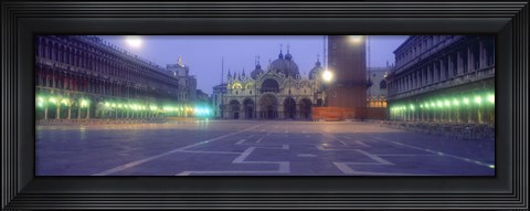 Framed Street lights lit up in front of a cathedral at sunrise, St. Mark&#39;s Cathedral, St. Mark&#39;s Square, Venice, Veneto, Italy Print
