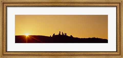 Framed Silhouette of a town on a hill at sunset, San Gimignano, Tuscany, Italy Print