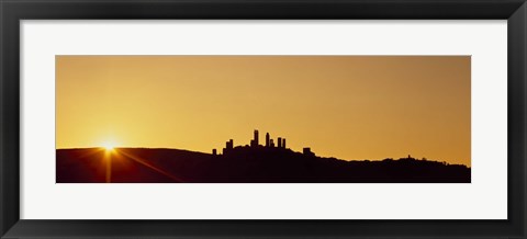 Framed Silhouette of a town on a hill at sunset, San Gimignano, Tuscany, Italy Print