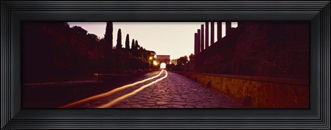 Framed Ruins along a road at dawn, Roman Forum, Rome, Lazio, Italy Print