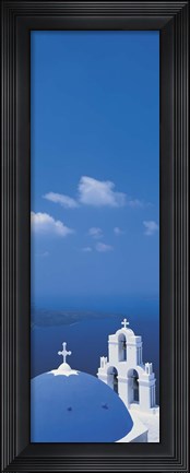 Framed Church dome and belfry, Santorini Island Greece Print