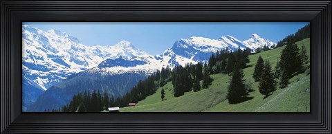 Framed Valley and snow covered peaks, Murren Switzerland Print