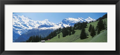 Framed Valley and snow covered peaks, Murren Switzerland Print