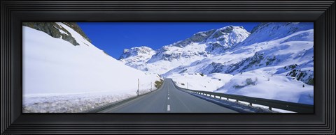 Framed Empty road passing through a polar landscape, Route 3, Graubunden, Switzerland Print
