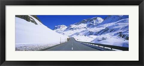 Framed Empty road passing through a polar landscape, Route 3, Graubunden, Switzerland Print