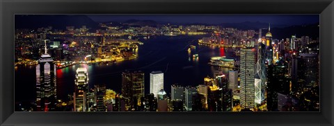 Framed Buildings Illuminated At Night, Hong Kong Print