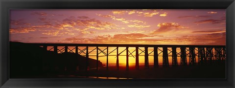 Framed Silhouette of a railway bridge, Pudding Creek Bridge, Fort Bragg, California, USA Print