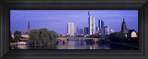 Framed Skyline Main River Frankfurt Germany Print