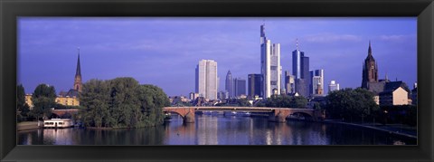 Framed Skyline Main River Frankfurt Germany Print