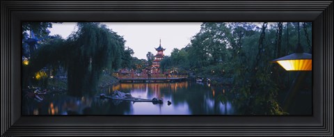 Framed Pagoda lit up at dusk, Tivoli Gardens, Copenhagen, Denmark Print