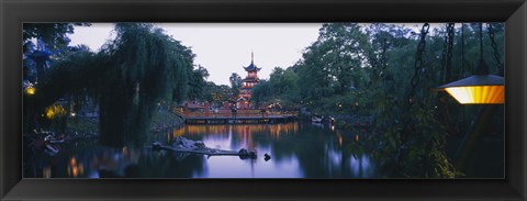 Framed Pagoda lit up at dusk, Tivoli Gardens, Copenhagen, Denmark Print