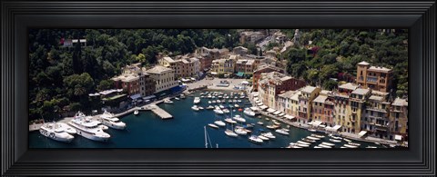 Framed High angle view of boats docked at a harbor, Italian Riviera, Portofino, Italy Print