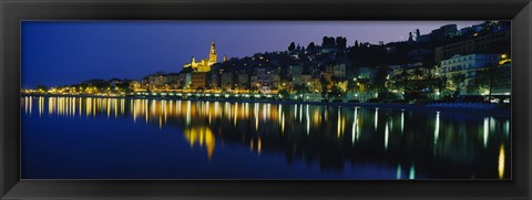 Framed Reflection of buildings in water, Menton, Alpes-Maritimes, Provence-Alpes-Cote d&#39;Azur, France Print