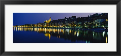 Framed Reflection of buildings in water, Menton, Alpes-Maritimes, Provence-Alpes-Cote d&#39;Azur, France Print