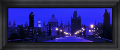 Framed Charles Bridge, Prague, Czech Republic, Bright Blue Print