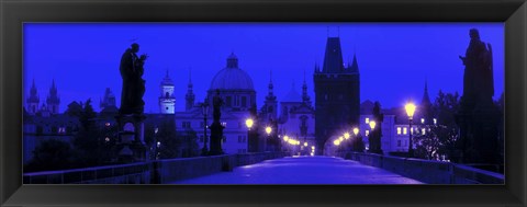 Framed Charles Bridge, Prague, Czech Republic, Bright Blue Print