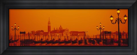 Framed Gondolas moored at a dock, San Giorgio Maggiore, Venice, Italy Print