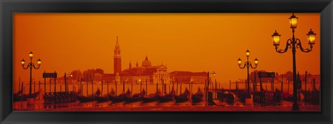 Framed Gondolas moored at a dock, San Giorgio Maggiore, Venice, Italy Print