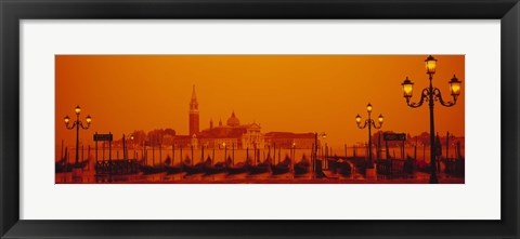 Framed Gondolas moored at a dock, San Giorgio Maggiore, Venice, Italy Print