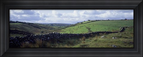 Framed Stone wall on a landscape, Republic of Ireland Print