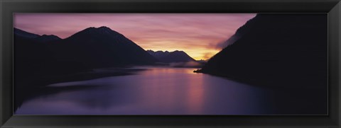 Framed Sunset over a lake, Sylvenstein Lake, Bavarian Alps, Germany Print