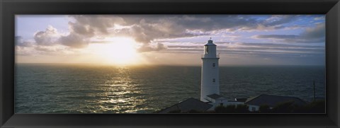 Framed Lighthouse in the sea, Trevose Head Lighthouse, Cornwall, England Print