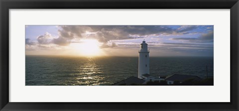 Framed Lighthouse in the sea, Trevose Head Lighthouse, Cornwall, England Print