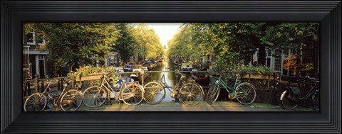 Framed Bicycles On Bridge Over Canal, Amsterdam, Netherlands Print