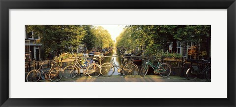 Framed Bicycles On Bridge Over Canal, Amsterdam, Netherlands Print