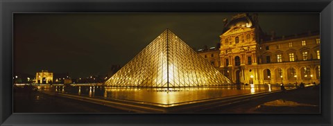 Framed Museum lit up at night, Musee Du Louvre, Paris, France Print