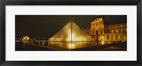 Framed Museum lit up at night, Musee Du Louvre, Paris, France Print