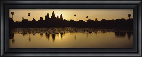 Framed Silhouette Of A Temple At Sunrise, Angkor Wat, Cambodia Print