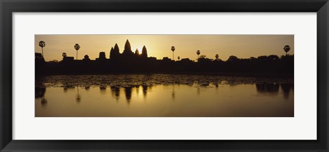 Framed Silhouette Of A Temple At Sunrise, Angkor Wat, Cambodia Print