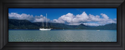 Framed Sailboat in a bay, Kaneohe Bay, Oahu, Hawaii, USA Print