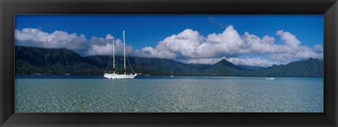 Framed Sailboat in a bay, Kaneohe Bay, Oahu, Hawaii, USA Print