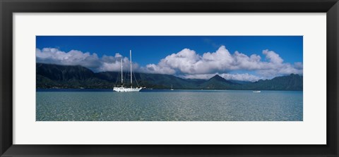 Framed Sailboat in a bay, Kaneohe Bay, Oahu, Hawaii, USA Print