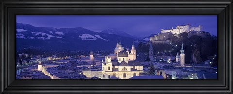 Framed Austria, Salzburg, Aerial view of a city at night Print