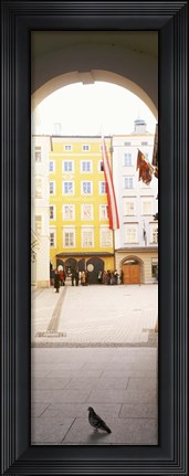 Framed Facade of a building, Birthplace Of Wolfgang Amadeus Mozart, Getreidegasse, Salzburg, Austria Print