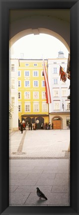 Framed Facade of a building, Birthplace Of Wolfgang Amadeus Mozart, Getreidegasse, Salzburg, Austria Print