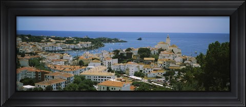 Framed High angle view of a city, Cadaquez, Barcelona, Spain Print